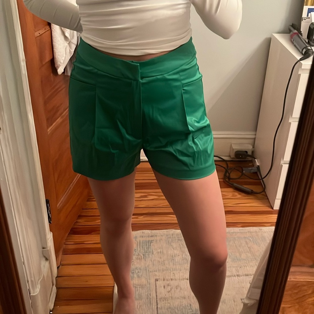 Zara green satin shorts